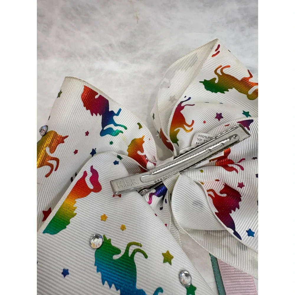 Jojo Siwa Style Large Grosgrain Hair Bow Set Unicorn Rainbow Bunny 4pc Lot